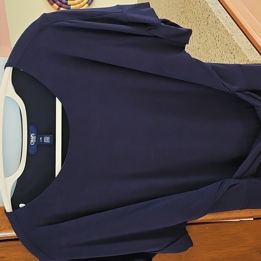 Chaps Faux Wrap Navy Dress NWOT